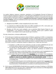 Pronunciamiento plataforma Agroecológica del trópico, subtrópico y Chaco ante crisis política (27.10.19)