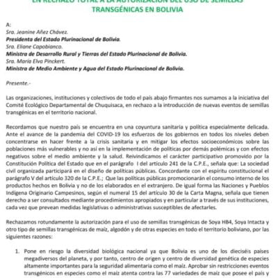 Pronunciamiento Nacional Contra Transgénicos Bolivia