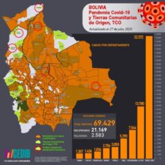 Evolución de mapa casos positivos de coronavirus y Tierras Comunitarias de Origen, TCOs (2020)