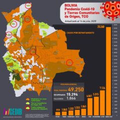 Mapas casos positivos de coronavirus y Tierras Comunitarias de Origen, TCOs (al 20.7.20)