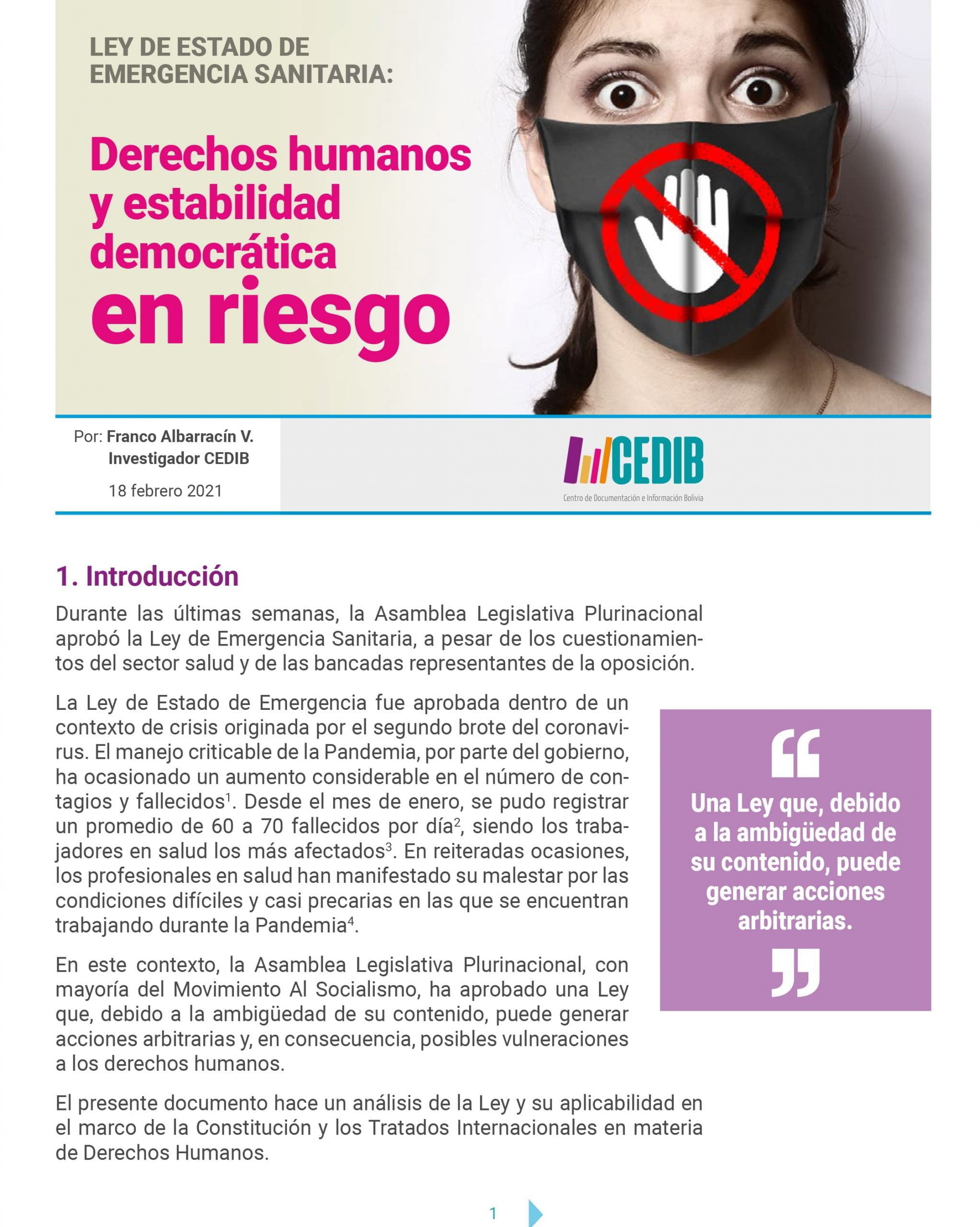 Ley de Estado de Emergencia Sanitaria: Derechos humanos y estabilidad democrática en riesgo