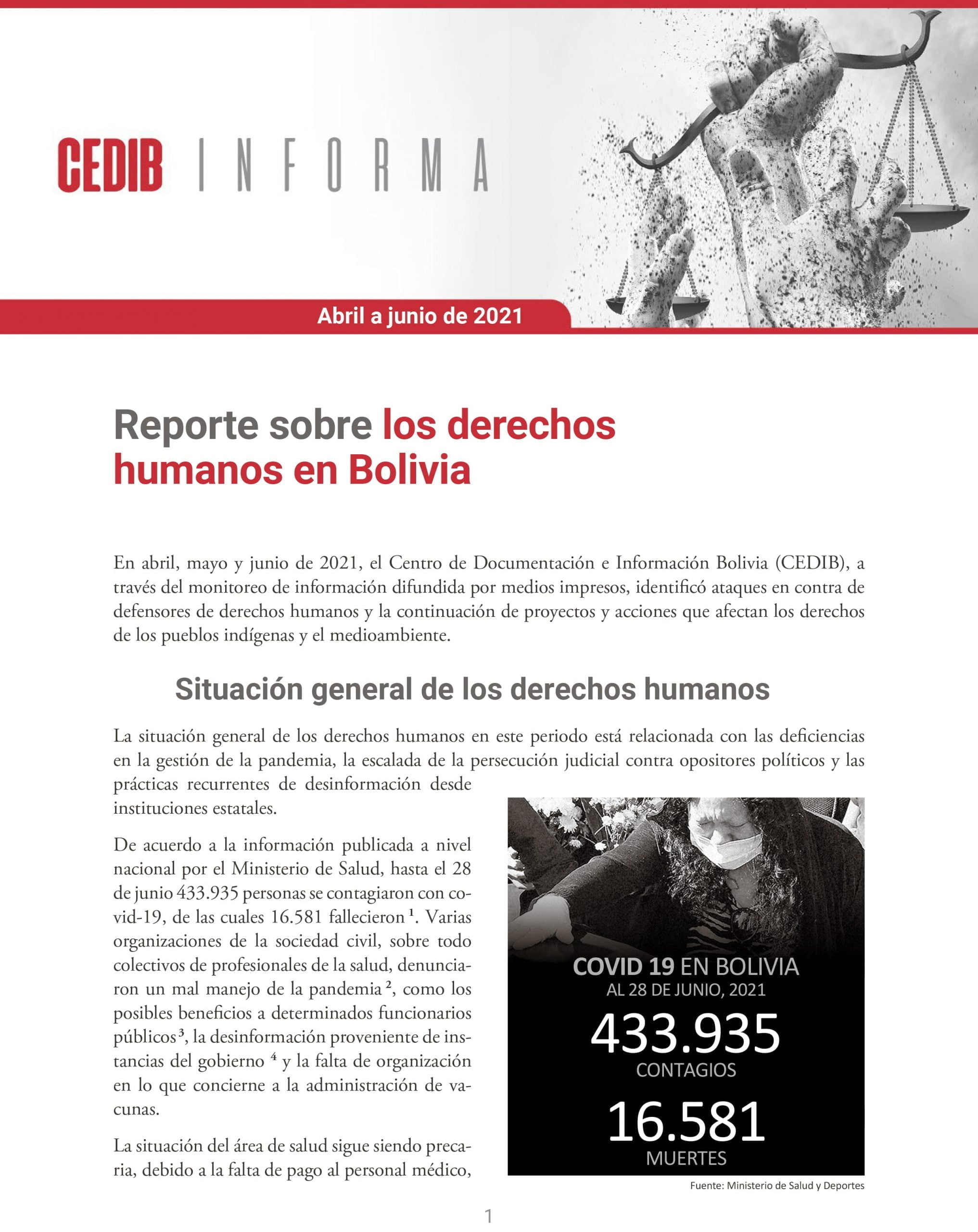 Cedib Informa | Reporte de Derechos Humanos en Bolivia abril a junio 2021
