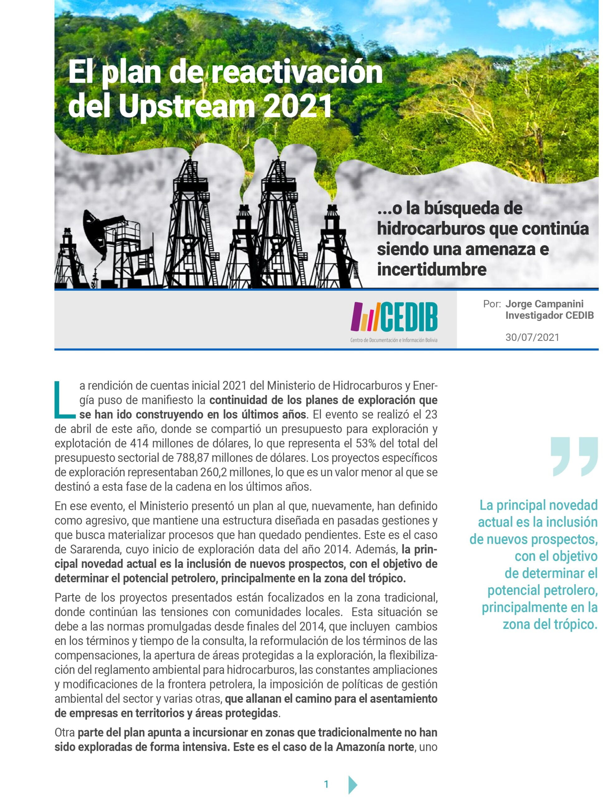 El plan de reactivación del Upstream 2021 o la búsqueda de hidrocarburos que continúa siendo una amenaza e incertidumbre