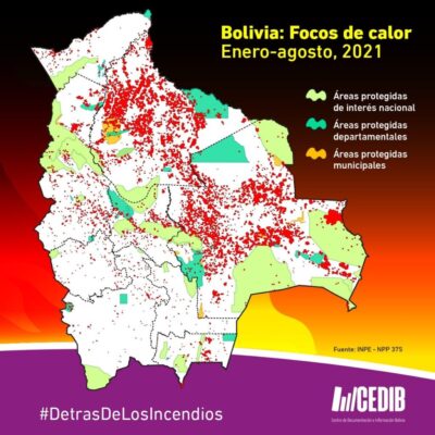 Focos de calor incendios en Bolivia 2021