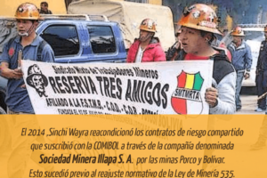 Trabajadores mineros de Sinchi Wayra en movilización por un conflicto laboral. Fuente: El Potosí (2015)