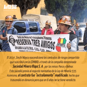 Trabajadores mineros de Sinchi Wayra en movilización por un conflicto laboral. Fuente: El Potosí (2015)