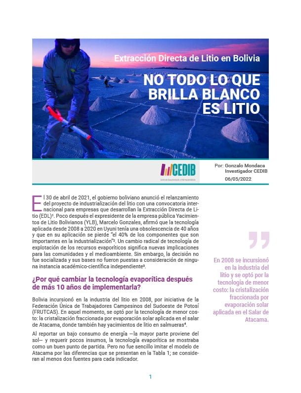 Extracción Directa de Litio en Bolivia