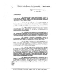 Resolucion Ministerial Plan de Manejo Tariquia 2001