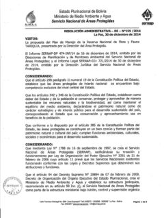 Resolucion Administrativa Plan de Manejo Tariquia