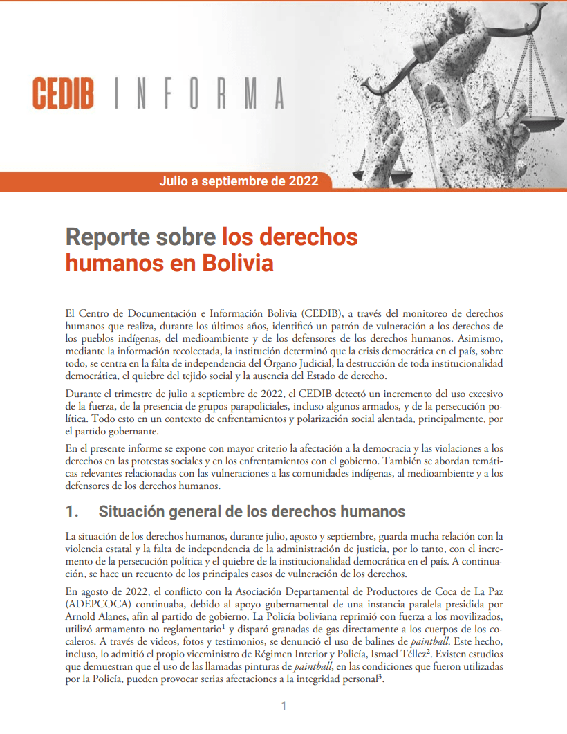 Cedib Informa | Reporte de Derechos Humanos en Bolivia julio a septiembre 2022