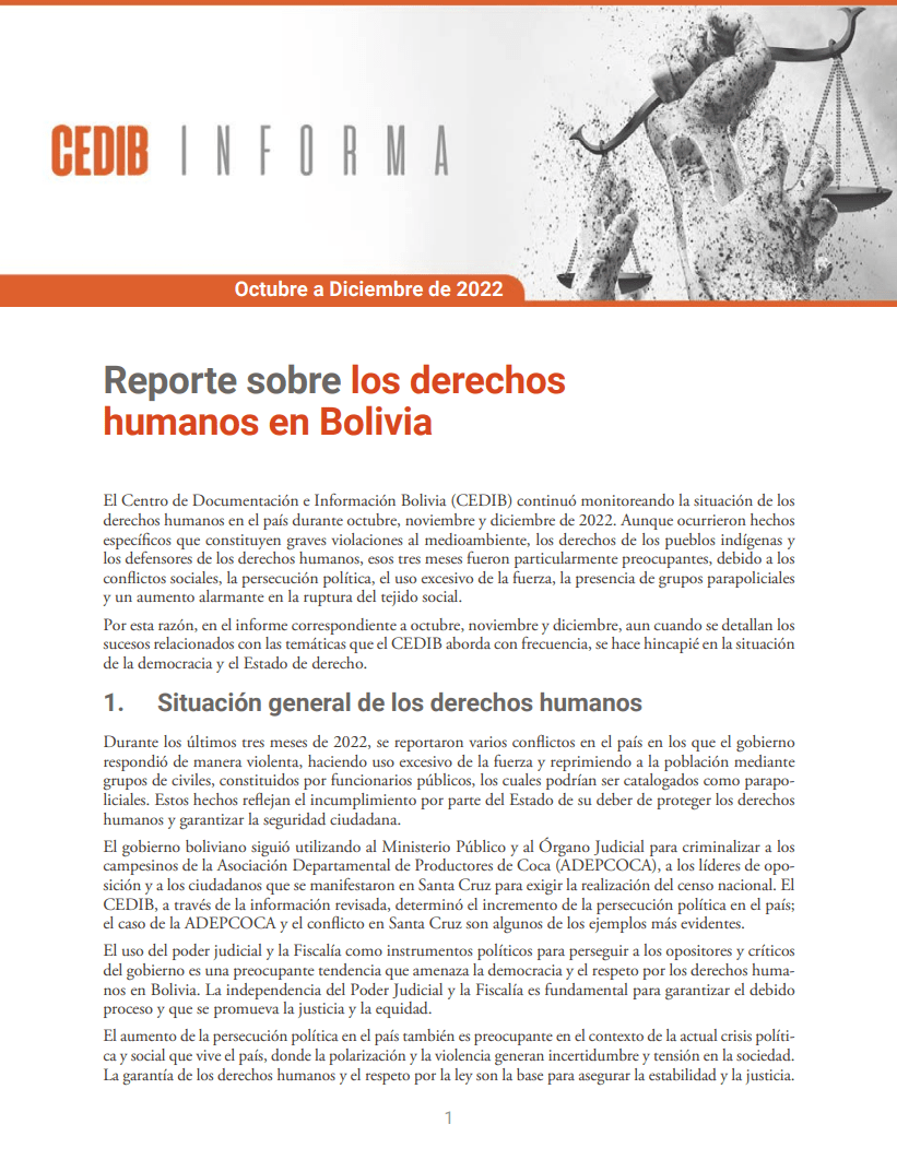 Cedib Informa | Reporte de Derechos Humanos en Bolivia octubre a diciembre 2022