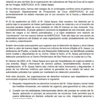 Comunicado público: Denuncia de violación de los derechos del Sr. César Apaza
