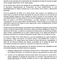 Comunicado público: Denuncia de violación de los derechos del Sr. César Apaza