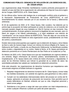 Comunicado público: Denuncia de violación de los derechos del Sr. César Apaza