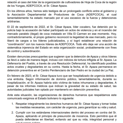 Comunicado DDHH Cesar Apaza