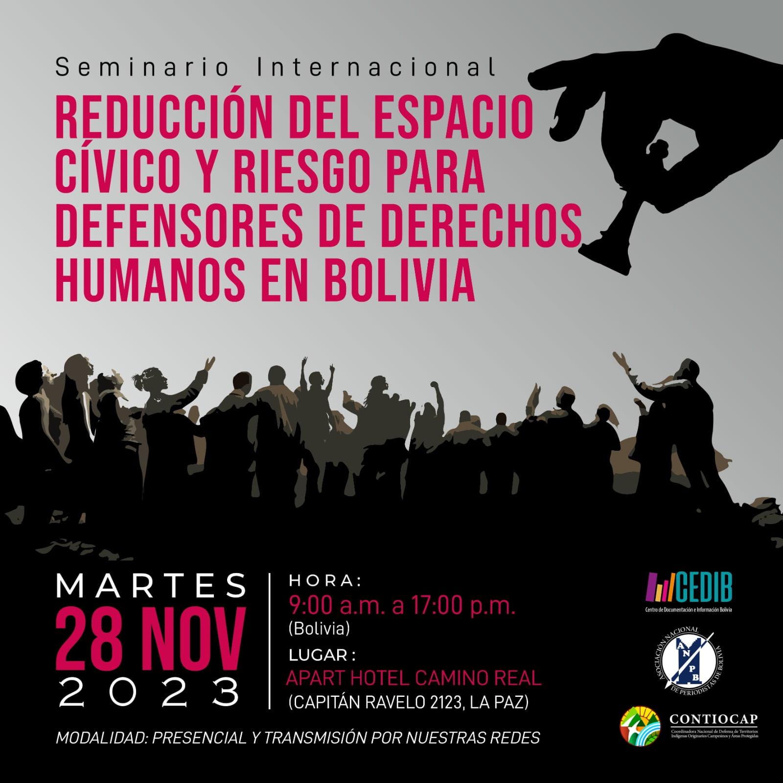 Nota de prensa: Seminario internacional Reducción del Espacio cívico y riesgos defensores en Bolivia