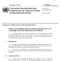 Documento CERD Observaciones finales sobre los informes periódicos 21º a 24º combinados del Estado Plurinacional de Bolivia