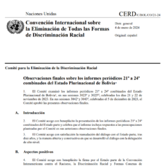 Documento CERD Observaciones finales sobre los informes periódicos 21º a 24º combinados del Estado Plurinacional de Bolivia