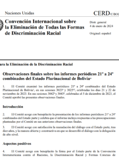 Documento CERD Observaciones finales sobre los informes periódicos 21º a 24º combinados del Estado Plurinacional de Bolivia
