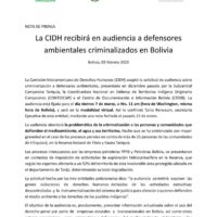 Nota de prensa | La CIDH recibirá en audiencia a defensores ambientales criminalizados en Bolivia