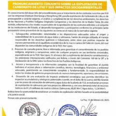 Pronunciamiento conjunto sobre la explotación de carbonato de litio y sus impactos ambientales | 2025