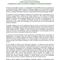 Pronunciamiento CEJIS | Justicia por Francisco Marupa luchador por la vida