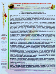 Pronunciamiento Pueblos originarios de la Nación Lipez
