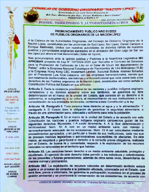 Pronunciamiento Pueblos originarios de la Nación Lipez