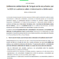 Nota de Prensa | Defensores ambientales de Tariquía serán escuchados por la CIDH en audiencia sobre criminalización a Defensores