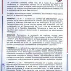 Manifiesto de la Universidad Tomás Frías al pueblo potosino | 2025