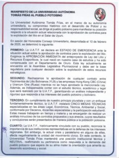 Manifiesto de la Universidad Tomás Frías al pueblo potosino | 2025
