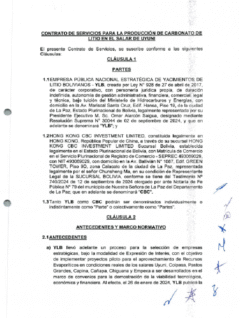Contrato de servicios para la producción de carbonato de litio en el salar de Uyuni