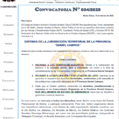 Convocatoria 004 | 2025 Defensa de la jurisdicción territorial de la provincia Daniel Campos