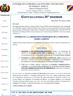 Convocatoria 004 | 2025 Defensa de la jurisdicción territorial de la provincia Daniel Campos