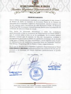 Pronunciamiento Asamblea Legislativa de Potosí | 2025