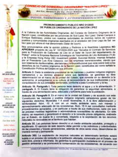 Pronunciamiento público de Pueblos originarios de la Nación Lipez | 2025