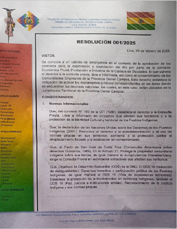 Resolución 001 | 2025 Llica Potosí