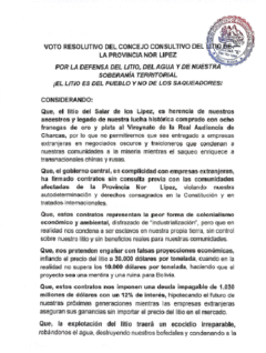 Voto Resolutivo del Consejo Consultivo del litio de la provincia Nor Lipez | 2025