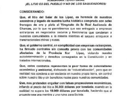 Voto Resolutivo del Consejo Consultivo del litio de la provincia Nor Lipez | 2025