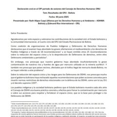 Declaración ADHMA. Resultados del EPU Bolivia 2025