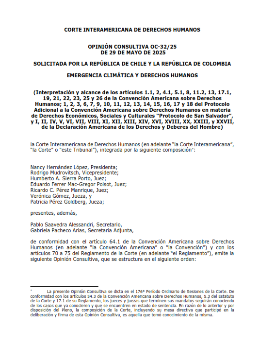 Opinión Consultiva OC-32/25 sobre Emergencia Climática y Derechos Humanos | Corte IDH