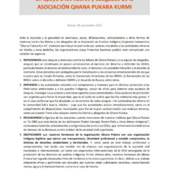 Pronunciamiento En apoyo a los líderes y abogados de la Asociación Qhana Pukara Kurmi | 9 sept 2025