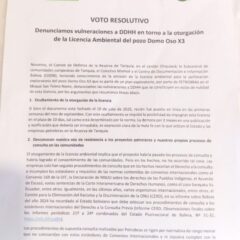 Voto resolutivo | Denunciamos vulneraciones a DDHH en torno a la otorgación de Licencia ambiental Domo Oso X3