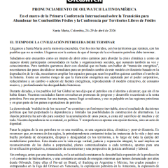 Pronunciamiento Oilwatch Latinoamérica