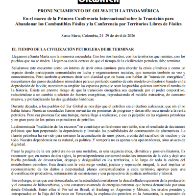 pronunciamiento Oilwatch