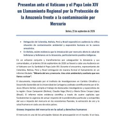 Presentan al Vaticano y Papa León XIV | Llamamiento Regional por la Protección de la Amazonía frente a la contaminación por Mercurio