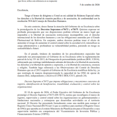 Mandato de la Relatora Especial sobre los derechos a la libertad de reunión pacífica y de asociación Gina Romero | Bolivia